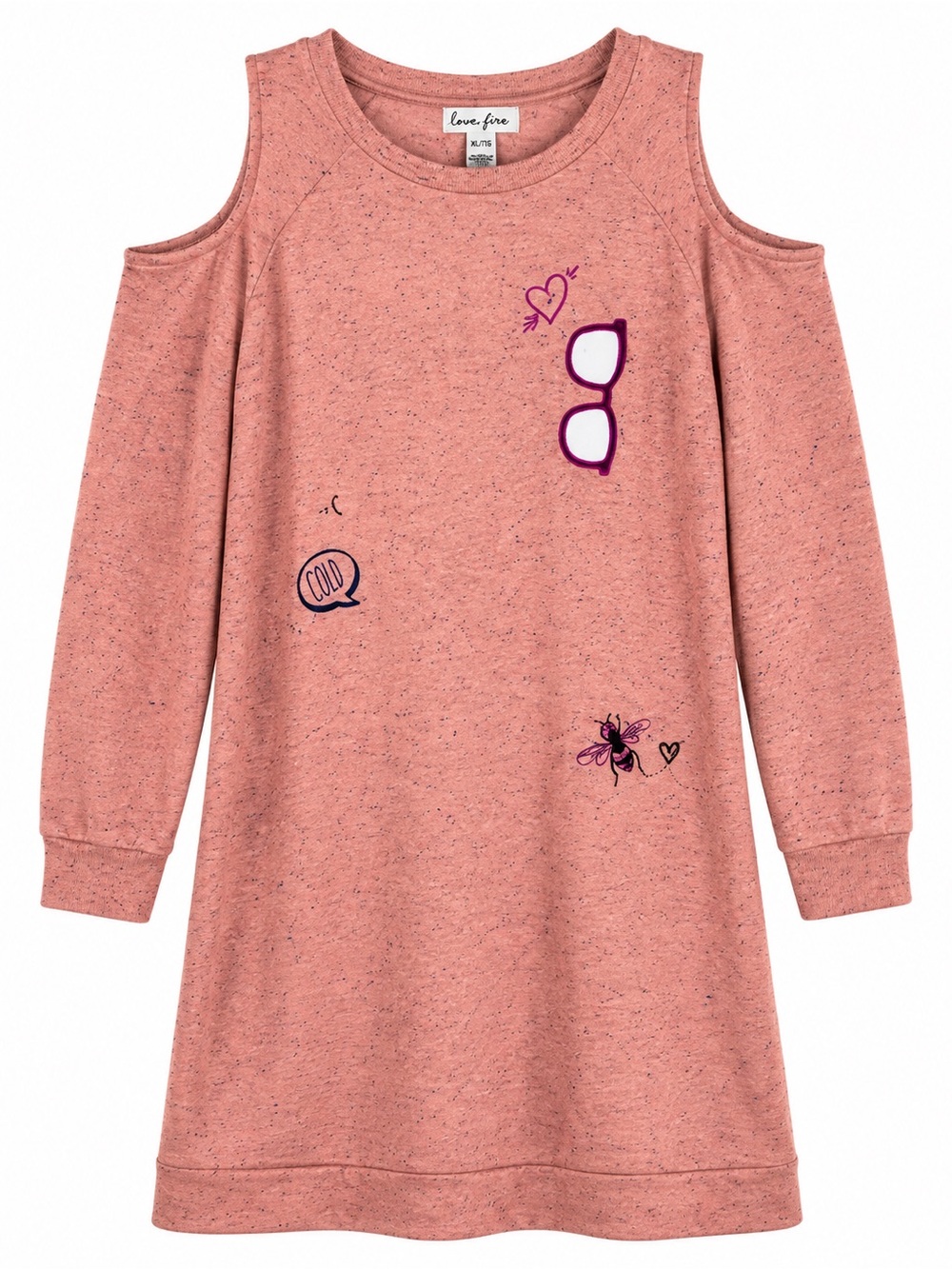 Love Fire Womens XL Cold Shoulder Tunic Top Speckled Graphic Long Sleeve Casual
